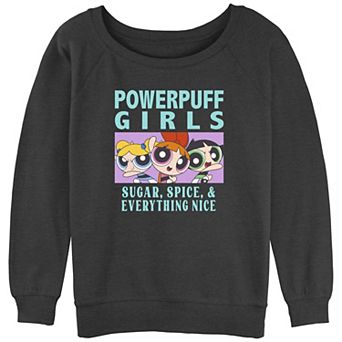 Juniors' Powerpuff Girls Sugar Spice & Everything Nice Trio Slouchy Terry Pullover