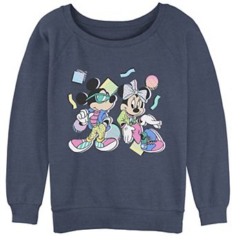 Disney's Mickey And Friends Juniors' Mickey & Minnie 80's Style Slouchy Terry Pullover