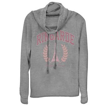 Juniors' Emily in Paris Ringarde Eiffel Tower Leaves Collegiate Cowlneck Graphic Lightweight Long Sleeve