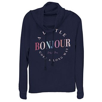 Juniors' Emily in Paris A Little Bonjour Goes A Long Way Cowlneck Graphic Lightweight Long Sleeve