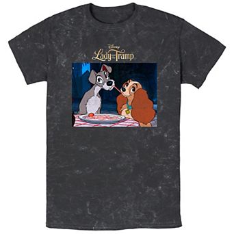 Disney's Lady And The Tramp Men's Spaghetti Distressed Portrait Mineral Wash Graphic Tee