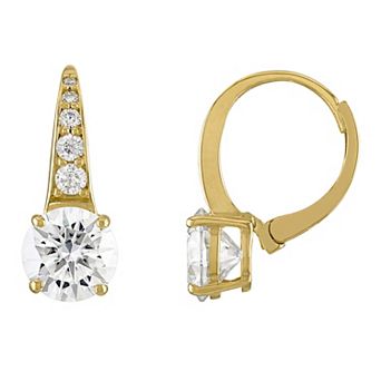 White Lotus 10k Gold 4 Carat T.W. Lab-Created Moissanite Graduated Stones Leverback Drop Earrings