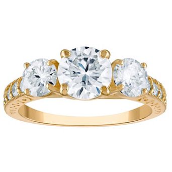 White Lotus 10k Gold 3 Carat T.W. Lab-Created Moissanite Trio Stones & Studded Band Engagement Ring
