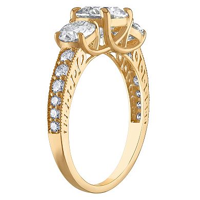 White Lotus 10k Gold 3 Carat T.W. Lab-Created Moissanite Trio Stones & Studded Band Engagement Ring