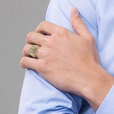 Masonic Collection Men's 10k Gold Two-Tone Blue Lodge Master Masonic Ring
