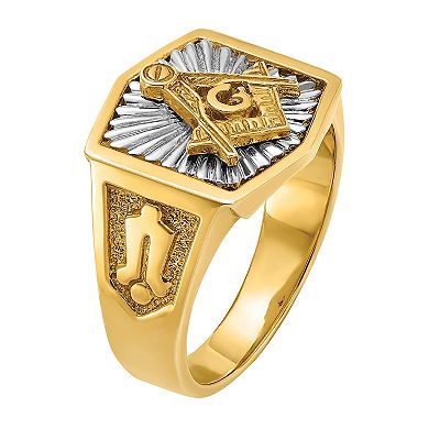 Masonic Collection Men's 10k Gold Two-Tone Blue Lodge Master Masonic Ring