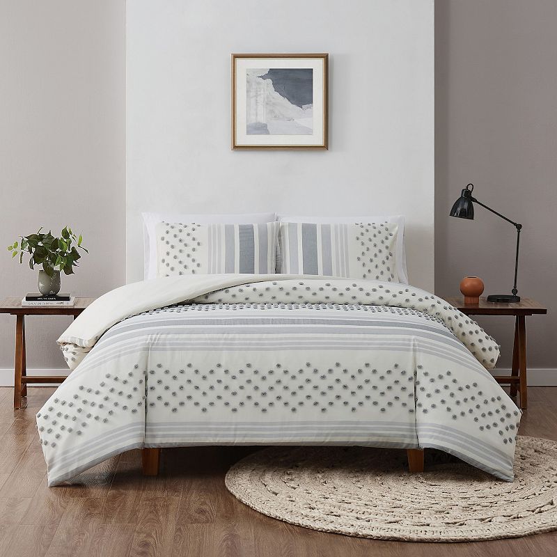 Brooklyn Loom Mia Tufted Texture Comforter Set with Shams, Grey, Full/Queen