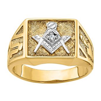 Masonic Collection Men's 10k Two-Tone Diamond Accent Blue Lodge Masonic Ring