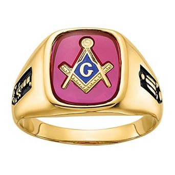 Masonic Collection 14k Gold Black Enamel & Lab-Created Ruby Masonic Ring