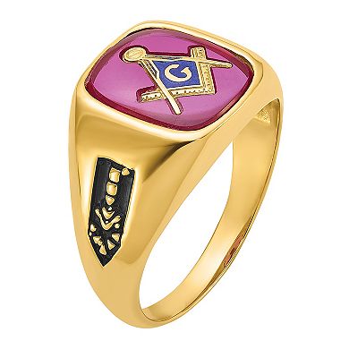 Masonic Collection 14k Gold Black Enamel & Lab-Created Ruby Masonic Ring