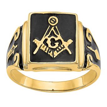 Masonic Collection Men's 14k Gold Black Enamel Masonic Ring