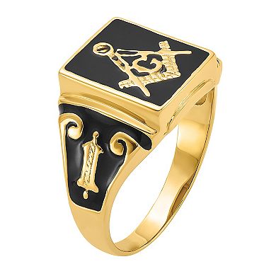 Masonic Collection Men's 14k Gold Black Enamel Masonic Ring