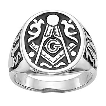 Masonic Collection Men's 14k White Gold Black Enamel Masonic Ring