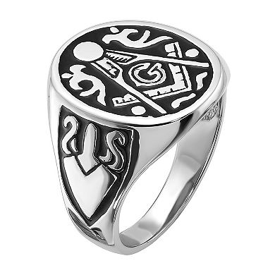 Masonic Collection Men's 14k White Gold Black Enamel Masonic Ring