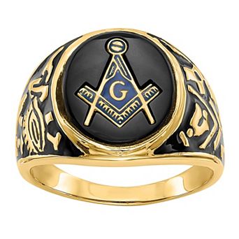 Masonic Collection Men's 14k Gold Black Enamel & Onyx Masonic Ring
