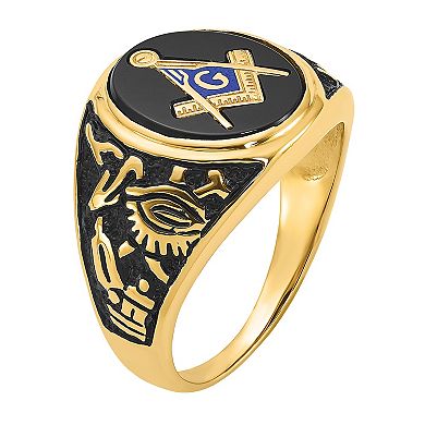 Masonic Collection Men's 14k Gold Black Enamel & Onyx Masonic Ring