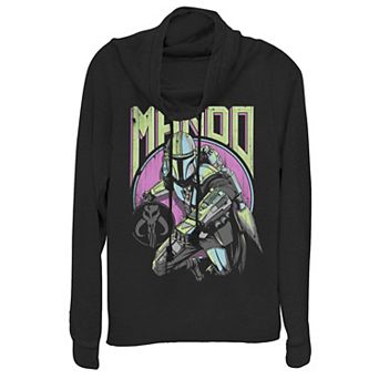 Juniors' Star Wars: The Mandalorian Mando New Wave and Icon Cowlneck Graphic Lightweight Long Sleeve