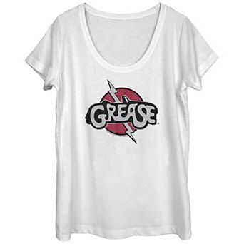 Juniors' Grease Title Logo Patch Scoop Neck Graphic Tee