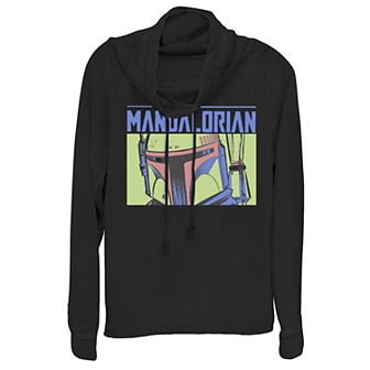 Juniors' Star Wars The Mandalorian Boba Fett Neon Boxes Cowlneck Graphic Lightweight Long Sleeve