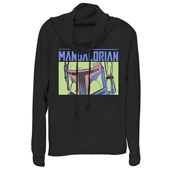 Juniors' Star Wars The Mandalorian Boba Fett Neon Boxes Cowlneck Graphic Lightweight Long Sleeve