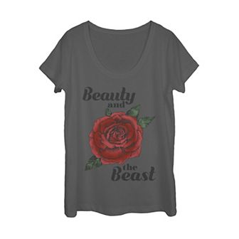 Juniors' Disney Beauty & The Beast Red Rose Scoop Neck Graphic Tee