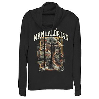 Juniors' Star Wars The Mandalorian Characters Box Cowlneck Graphic Lightweight Long Sleeve