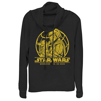 Juniors' Star Wars Globe Lockup Cowlneck Graphic Lightweight Long Sleeve