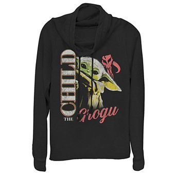 Juniors' Star Wars Grogu Peek Cowlneck Graphic Lightweight Long Sleeve