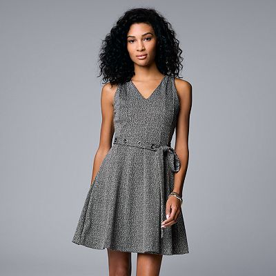 Petite Simply Vera Vera Wang Seamed Knit Mini Fit Flare Dress