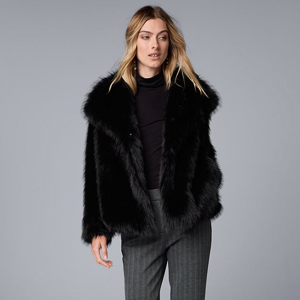 Vera wang wool shop blend faux fur coat