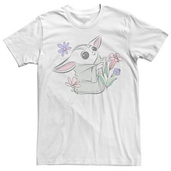 Juniors' Star Wars The Mandalorian Grogu Flowers Watercolor Sketch Boyfriend Tee