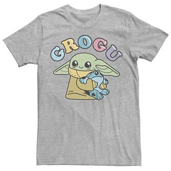 Juniors' Star Wars The Mandalorian Grogu Holding a Frog Boyfriend Tee