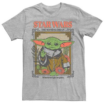Juniors' Star Wars The Mandalorian Grogu Wherever I Go He Goes Flowers Box Boyfriend Tee