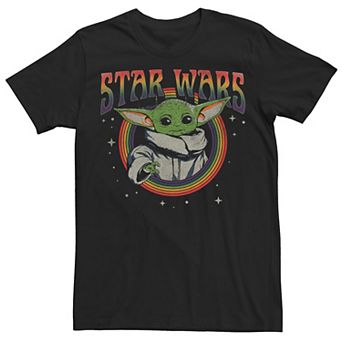 Juniors' Star Wars The Mandalorian Grogu Rainbow Circle Stars Boyfriend Tee