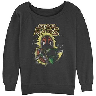 Juniors' Star Wars Boba Fett Space Ship Evasion Bold Slouchy Graphic Sweatshirt