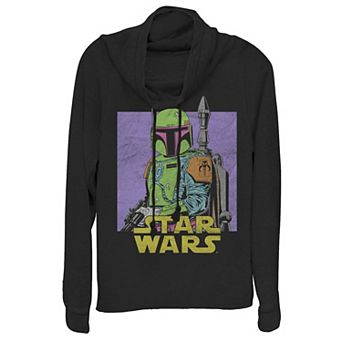 Juniors' Star Wars Empire Strikes Back Boba Fett Neon Box Cowlneck Graphic Lightweight Long Sleeve