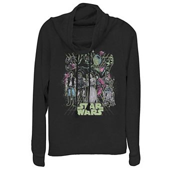 Juniors' Star Wars Neon Poster Cowlneck Graphic Lightweight Long Sleeve