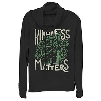 Juniors' Star Wars Return of the Jedi Ewok Kindness Matters Cowlneck Graphic Lightweight Long Sleeve