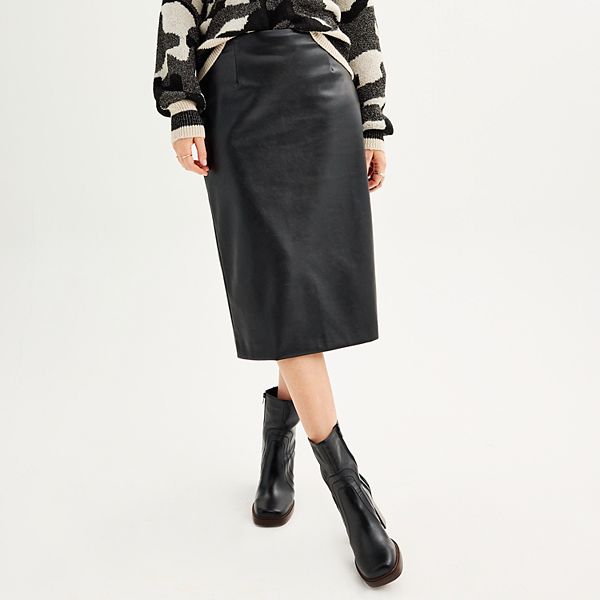 Faux-leather pencil skirt - Woman