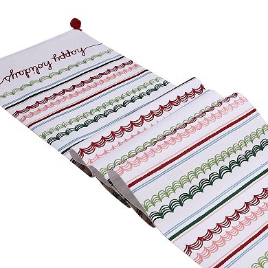 St. Nicholas Square® Happy Holidays Pom Pom Table Runner