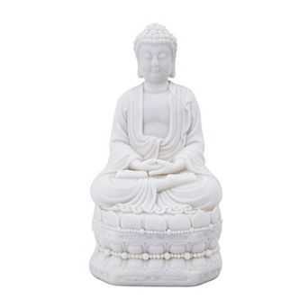 White Finish Sitting Buddha Table Decor
