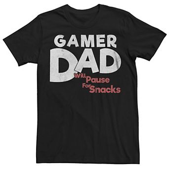 Big & Tall Gamer Dad Will Pause For Snacks Graphic Tee