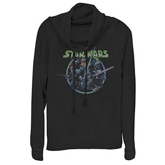 Juniors' Star Wars Retro Group Cowlneck Graphic Lightweight Long Sleeve