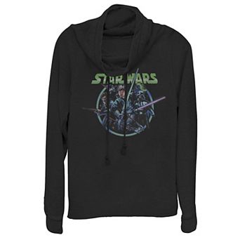 Juniors' Star Wars Retro Group Cowlneck Graphic Lightweight Long Sleeve