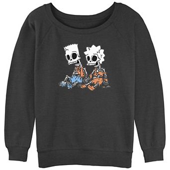 Juniors' The Simpsons Bart & Lisa Skeletons Slouchy Graphic Sweatshirt