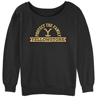 Juniors' Yellowstone Protect The Family Cowboy Hat Logo Slouchy Graphic Sweatshirt