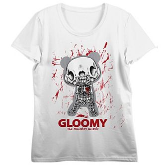 Juniors' Gloomy Bear The Naughty Grizzly Skeleton Graphic Tee