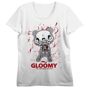 Juniors' Gloomy Bear The Naughty Grizzly Skeleton Graphic Tee