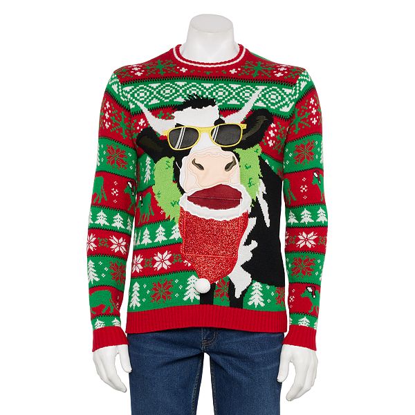 Men's Crewneck Santa's Christmas Cow Holiday Sweater