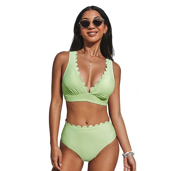 Women's CUPSHE Scalloped Longline Tall Tri Hipster Bikini Set